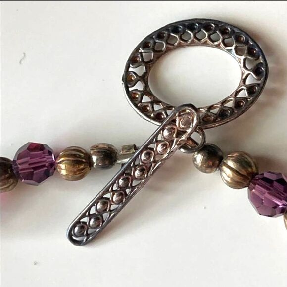 Purple Swarovski Crystal antique silver plated necklace and earrings - Picture 12 of 16